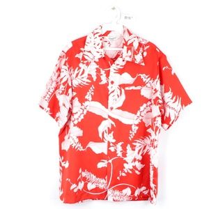 Vintage 70s Floral Print Hawaiian Shirt Red